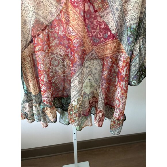 Boho Top 22/24 Patchwork Tunic Sheer Flowy Hare Print Festival CottageCore Fairy - Picture 15 of 16